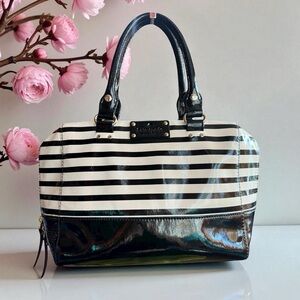 Kate Spade Wellesley Alessa Patent Leather Two Way Striped Satchel Bag.